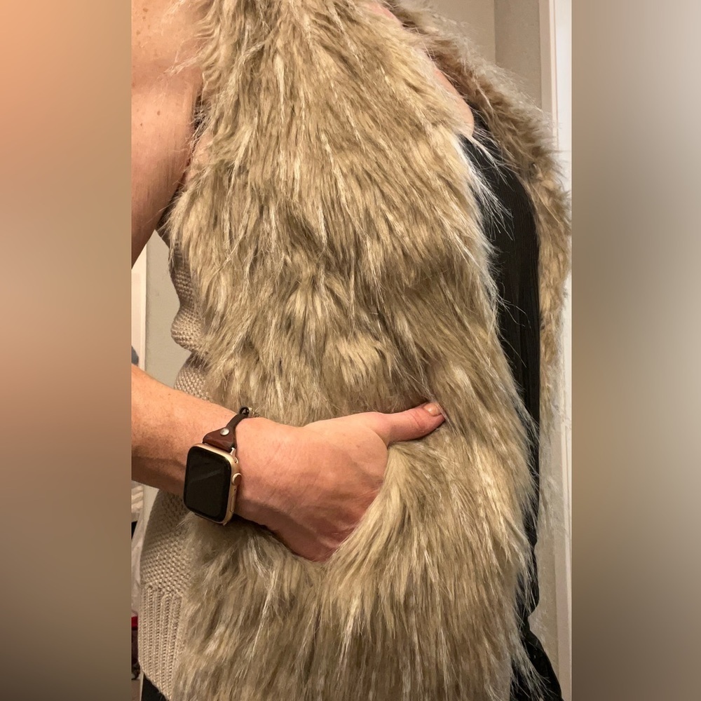 Sebby Faux Fur Knit Open Front Furry Mobwife Boho Vest Jacket